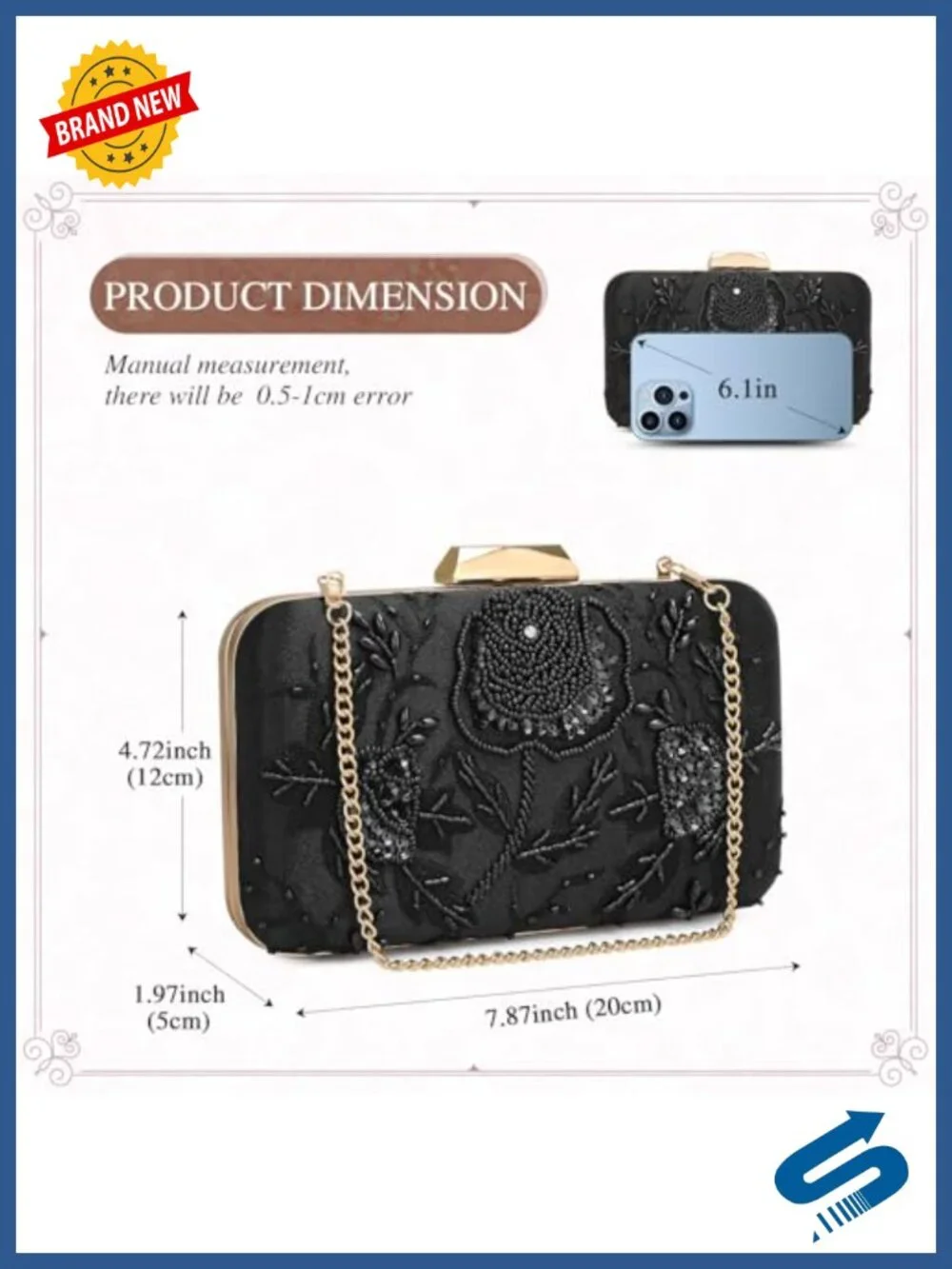 Embroidered Sequin Beaded Evening Clutch Wristlet Crossbody Bag for Women